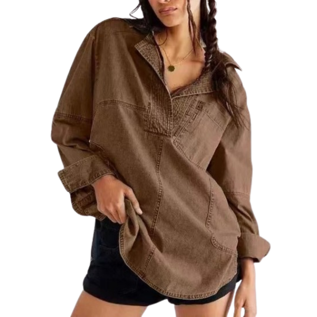 NALINAE™ – Chic V-Neck  Denim Tunic Top